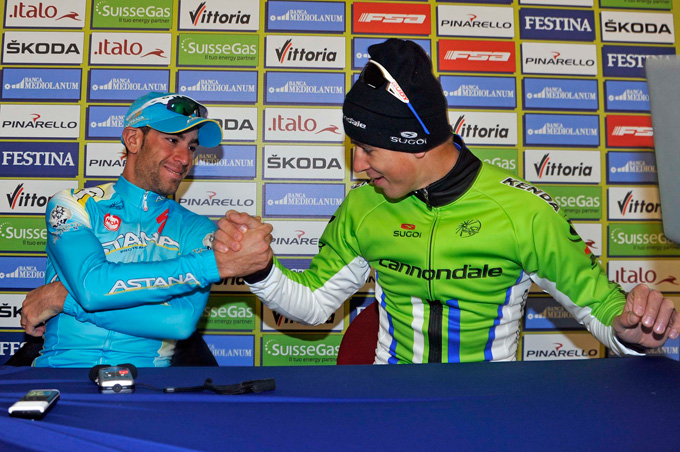 Sagan(右)表示与Nibali(左)惺惺相惜，常互相打气。&nbsp;(c)双海赛大会官方